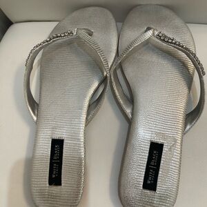 White House Black Market Silver Sandals with‎ Minimalist Design